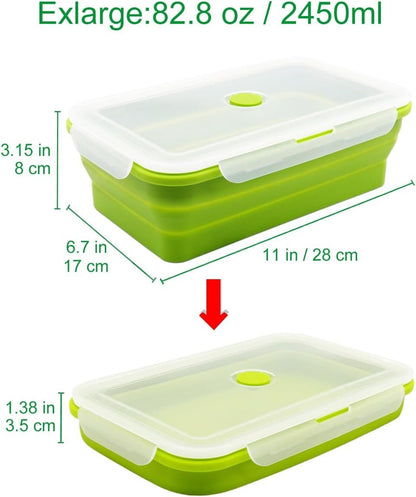 FUSMYE Set of 2 Exlarge Collapsible Silicone Food Storage Containers With Lids | Meal box For Kitchen, Bento Lunch Boxes, Microwave, Dishwasher and Freezer Safe For Camping, Travel Trailer