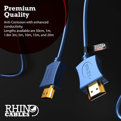 rhinocablesÂ® OFC HDMI 4K 1.4 Ultra HD HDR Smart High Speed Cable with Ethernet Oxygen Free Copper Blue (3m)