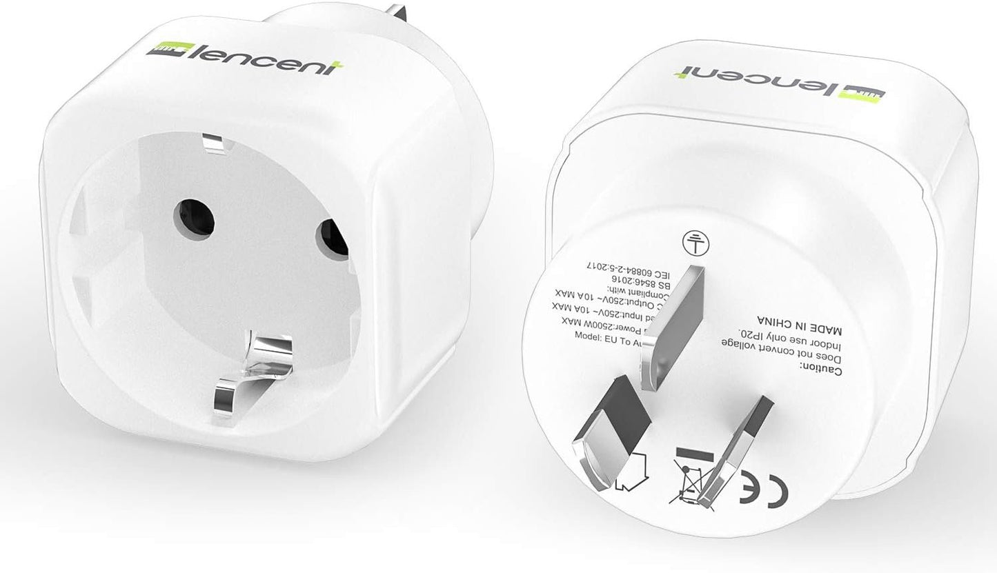 LENCENT 2 Pack Europe to AU Plug Adapter, European to Australia Outlet Plug Adaptor, EU to New Zealand Travel Plug Converter