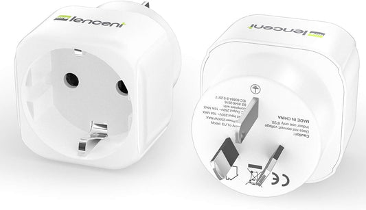 LENCENT 2 Pack Europe to AU Plug Adapter, European to Australia Outlet Plug Adaptor, EU to New Zealand Travel Plug Converter