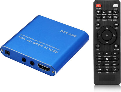 Mini HDMI-Compatible Media Player 1920x1080P Full HD Media USB Digital HDD Player SD/MMC Card with Remote Controller,Blue