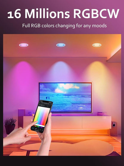 Smart Recessed Lighting 4 inch, RGBCW Color Changing LED Downlight, 9W 750LM Wi-Fi Bluetooth Soffit Light with Junction Box, Work with Alexa/Google Assistant, IC Rated & ETL Certified,1 Pack