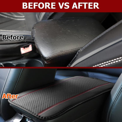 Car Armrest Storage Box Mat, Fiber Leather Car Center Console Cover, Car Armrest Seat Box Cover Accessories Interior Protection for Most Vehicle, SUV, Truck, Car (Black/Red)