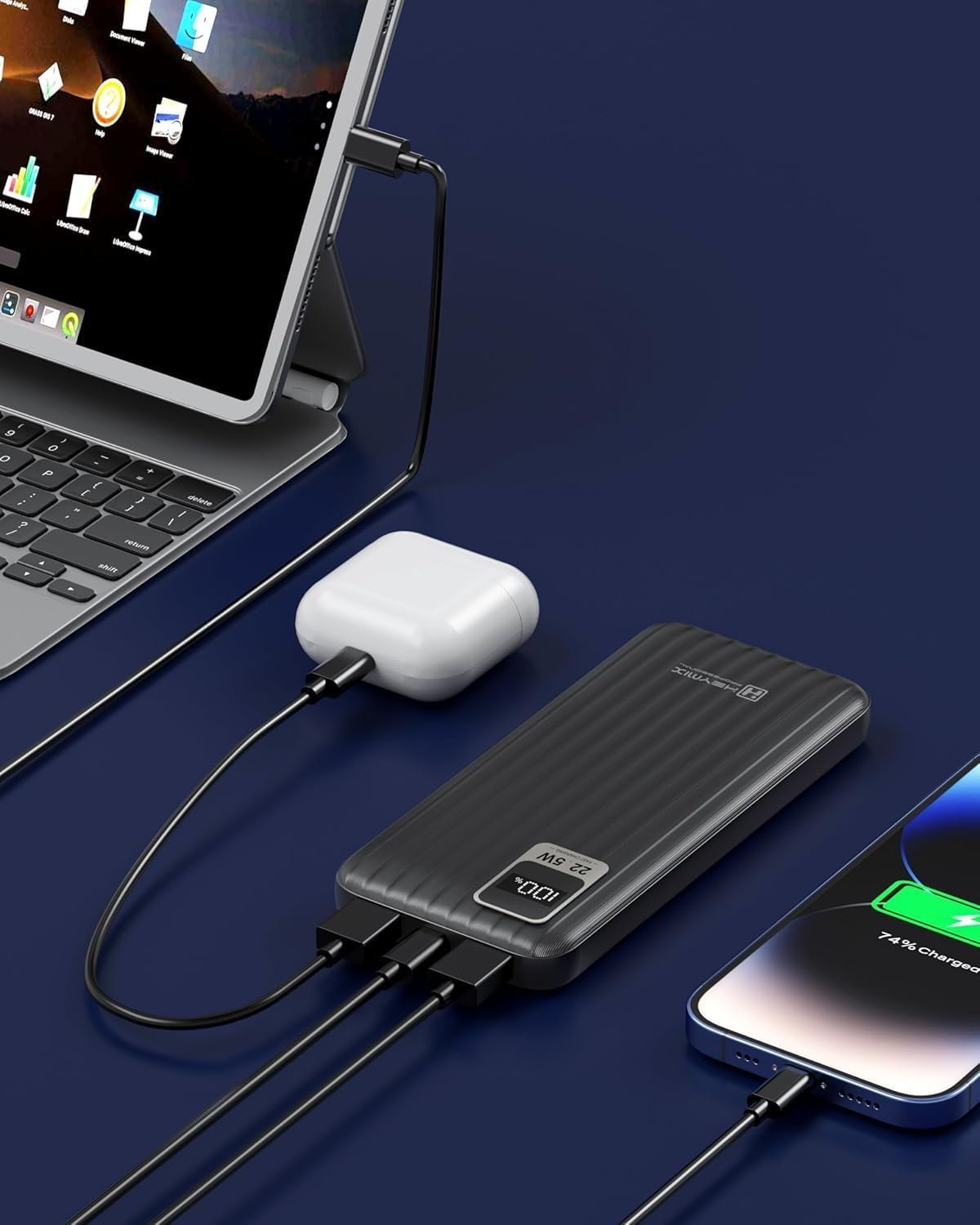 HEYMIX Power Bank, 22.5W Powerbank Portable Charger, 10000mAh Power Bank USB-C Charger, 3-Port PD3.0/QC4.0 Fast Charging Battery Bank Compatible with iPhone 15/14/13, Samsung S23/S22/S21, Pixel, iPad