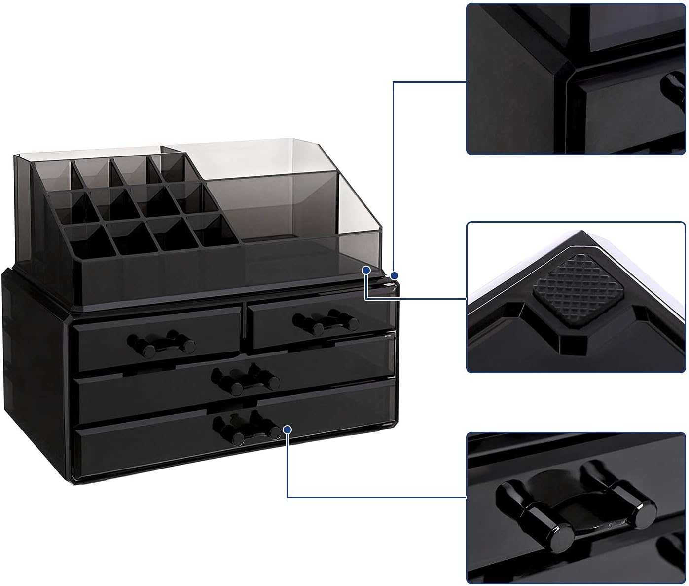 SONGMICS Makeup Organizer Makeup Organizer Stackable Acrylic Cosmetic Organizer with 4 Drawers for Eyeshadow Brushes Lipstick Nail Polish Gift Black JKA007BK