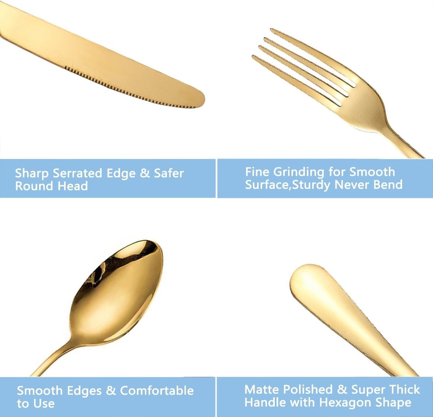 Miecux Stainless Steel Cutlery Set, 10Pcs Stainless Steel Flatware Gold Silverware Set Service for 2, Tableware Eating Utensils Include Knives/Forks/Spoons for Home Restaurant Party (Gold)