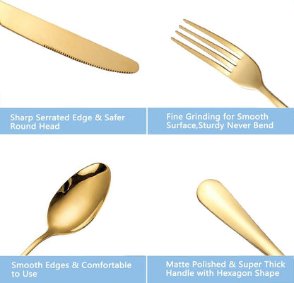 Miecux Stainless Steel Cutlery Set, 10Pcs Stainless Steel Flatware Gold Silverware Set Service for 2, Tableware Eating Utensils Include Knives/Forks/Spoons for Home Restaurant Party (Gold)