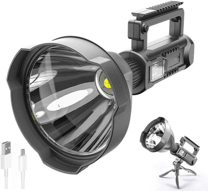 Hunting friends Super Bright Rechargeable Spotlight, Handheld Tactical Flashlight 4 Modes High Power Portable Waterproof LED Searchlight USB Output P90 Camping Torch for Outdoor (P90-Large Size)