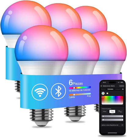 Vanance Smart Light Bulbs 6Pack, WiFi Led Light Bulbs Compatible with Alexa Google Home, Color Changing Light, E27 A19 10W 800LM Dimmable Warm and Multicolor Smart Home Lighting, No Hub Required
