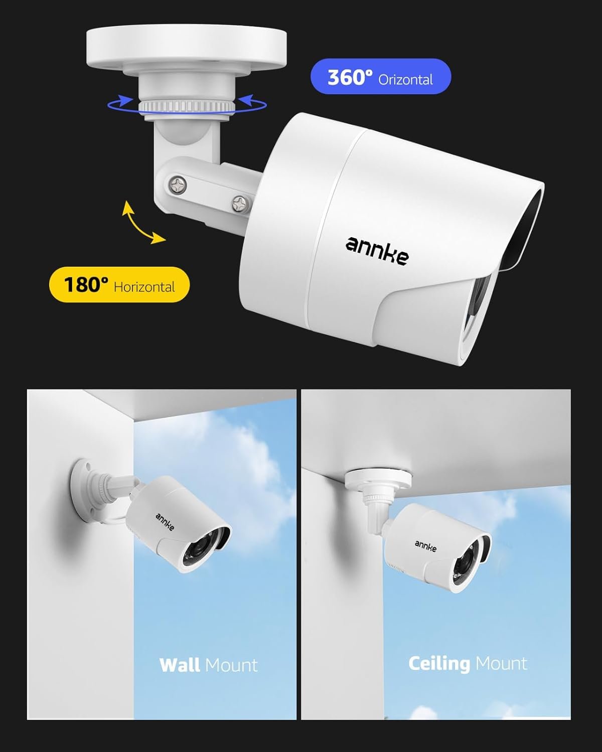 ANNKE 1080p Security Camera 4-in-1 CCTV Bullet Wired Cam, AHD/TVI/CVI/CVBS, Analog Surveillance Video Add–On Cams for Indoor/Outdoor Use, 100ft Clear Night Vision (Power Adapter Not Included)