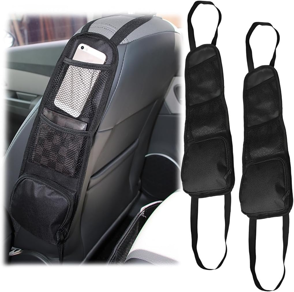 TSUGAMI Car Seat Side Organizer, Auto Seat Storage Hanging Bag, Multifunctional Stuff Holder with Mesh Net Pocket, Hold Phones Wallet Glasses Drink, Interior Accessories for Car, SUV, Truck (2 pcs)