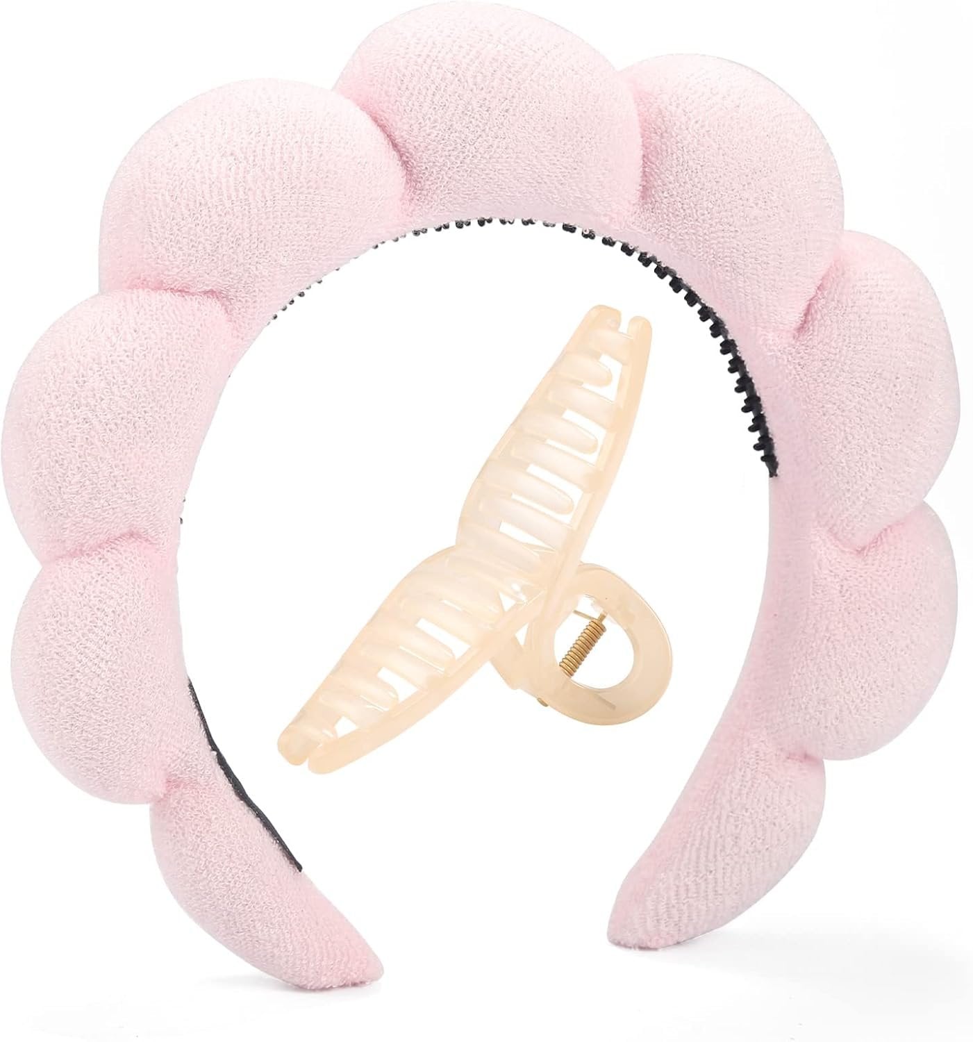 BESTOOL Skin Care Headband for Washing Face,Non-slip Face Wash Headband Sponge Terry Towel Cloth Fabric Bubble Makeup Skincare Headbands for Women Makeup Removal Spa Shower Hair Accessories(Pink)