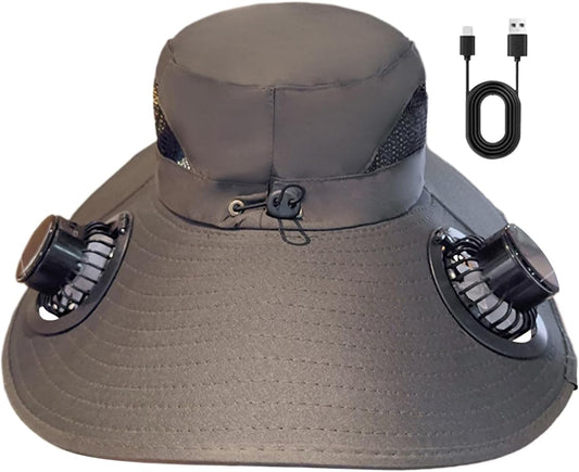 Solar Powered Fan Hat, Bucket Hat, Outdoor Sports Gear, Wide Brim Protezione UV, Sport Headwear for Women, Men, Roadtrip, Beach Vacation Fishing, Hiking and Travel Trips, Verde militare