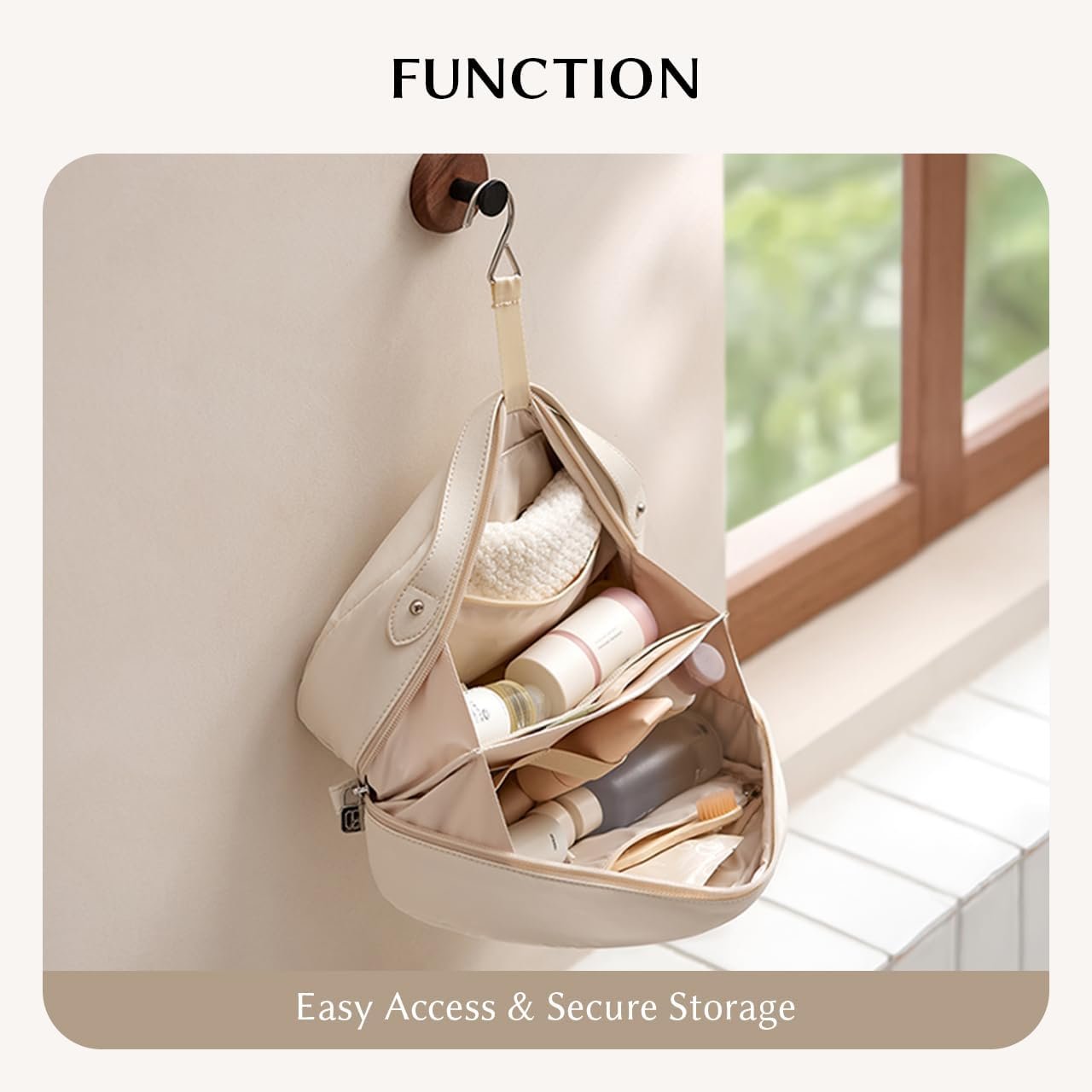 EACHY Toiletry Bag for Women, Large-Capacity Travel Makeup Organizer with Dry & Wet Separation, Portable Cosmetic Bag, Waterproof Design, White, L, Hanging Toiletry Bag