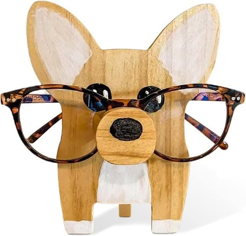 Creative Animal Glasses Stand, Wooden Corgi Eyeglass Holder, Spectacle Display Rack, Sunglasses Display Rack for Home Office Desk Decor Accessories