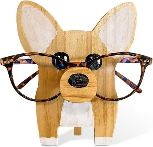 Creative Animal Glasses Stand, Wooden Corgi Eyeglass Holder, Spectacle Display Rack, Sunglasses Display Rack for Home Office Desk Decor Accessories