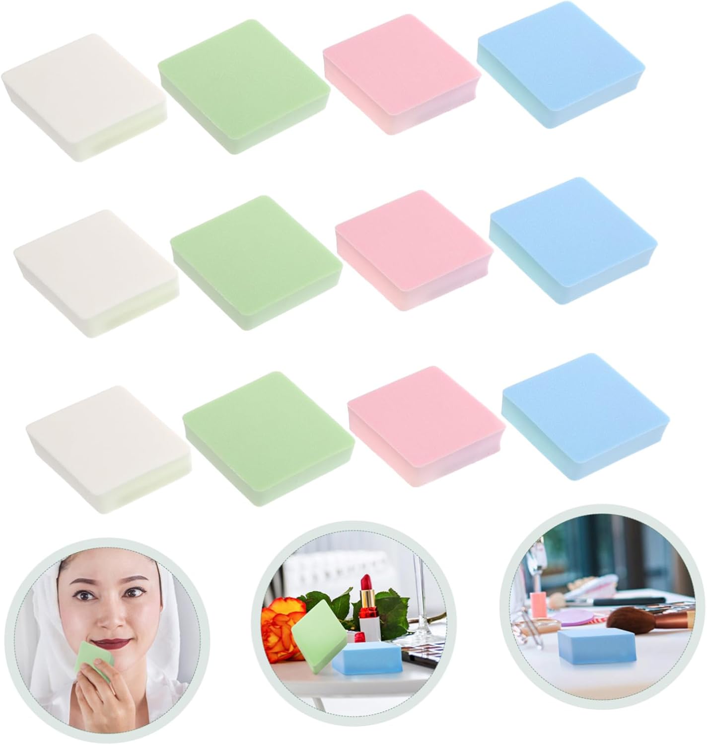 DEARMAMY 12Pezzi Soffietti Portatili Puff Per Fondotinta Multifunzionali Romboidale Accessori Per Makeup Utilizzabili e Umido