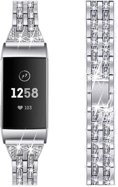 BORCHY Bling Bands Compatible with Fitbit Charge 4/Fitbit Charge 3/Fitbit Charge 3 SE Smartwatch,Rhinestone Dressy Bracelet Replacement Metal Bands with Bling Diamond Rhinestone Bracelet Metal Strap for Wristbands Jewelry Strap Women Girl