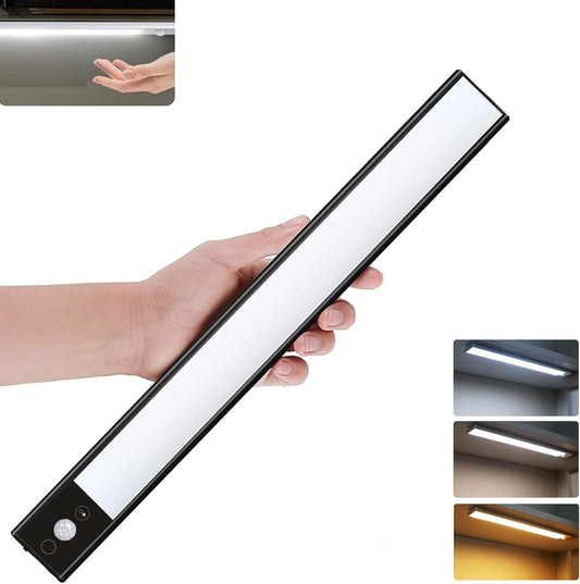 Closet Light, Coolqiya Led Under Cabinet Lighting, Rechargeable Motion Sensor Closet Light Under Cabinet Magnet Wireless Stick-Anywhere Night Light Bar for Wardrobe, Stairs, Kitchen (30cm Black 1pc)
