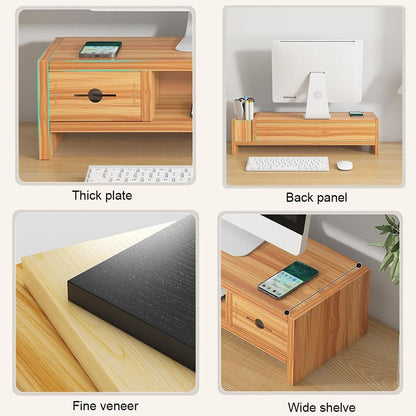 Monitor Stand, 2 Tier Computer Monitor Riser with Drawer and Pen Holder, Ergonomic Laptop Stand, Desktop Shelf for Laptop, TV Screen, PC Monitor (Cherry Wood)