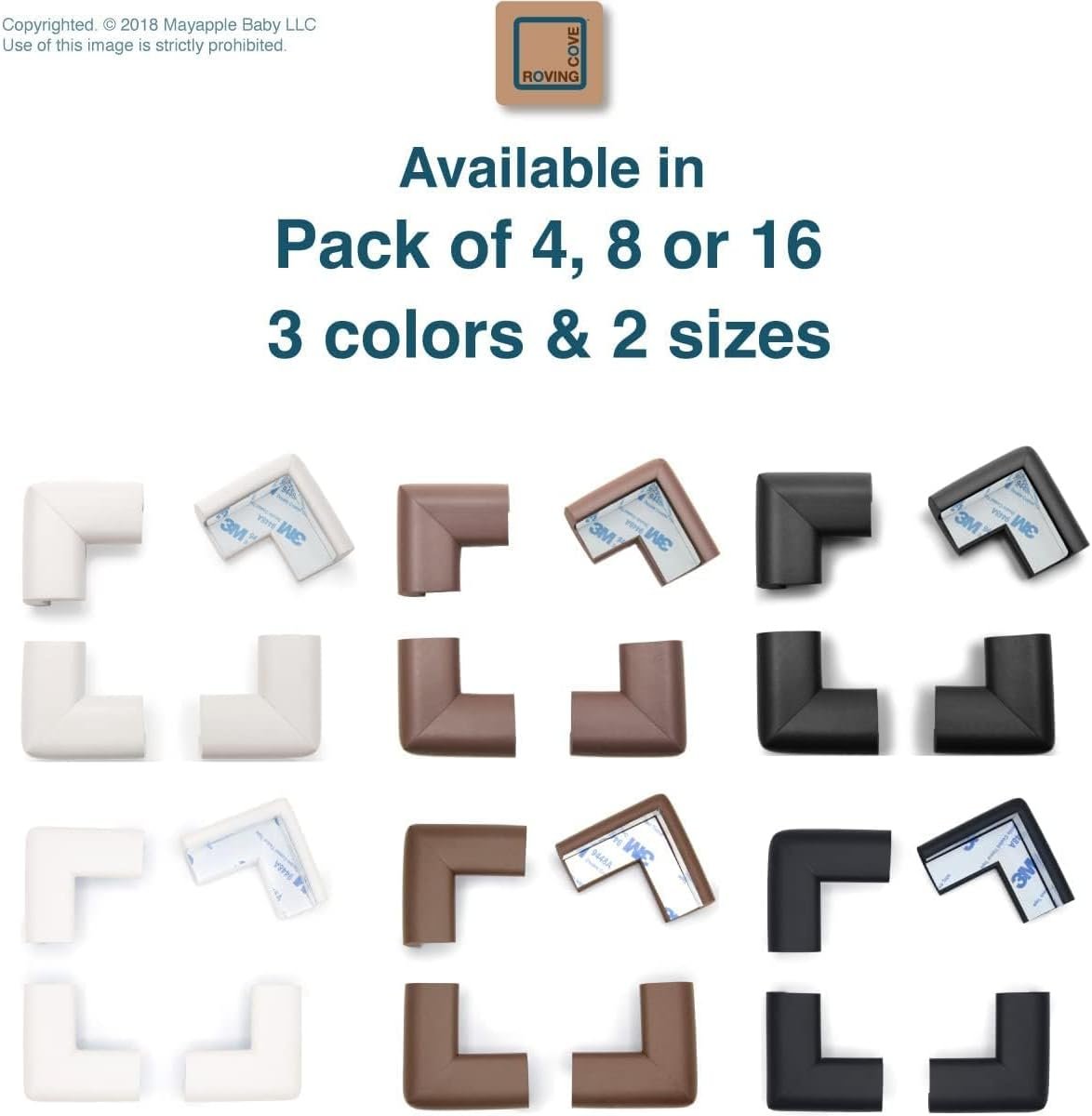 Roving Cove¨ 4-Piece EXTRA PURE, EXTRA DENSE"Safe Corner™ Cushion" - VALUE PACK - ONYX; Premium Childproofing Corner Guard - Child Safety Home Safety Furniture and Table Edge Corner Protectors