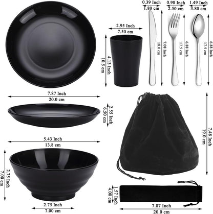 Kyraton Camping Utensils, Mess Kit for Travel, Picnic, Outdoor - Gear Includes Knife, Spoon, Fork Cutlery Set, Cup, Bowl, Plate - Essentials for 1