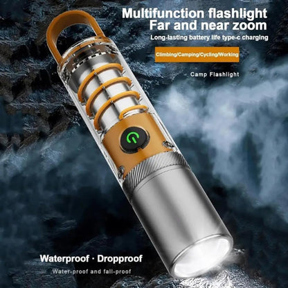 LED Tactical Torch, Rechargeable Flashlight, Laser Bright Flashlight, Adjustable Focus, Water Resistant, with 5 Lighting Modes Mini Breathing Torch for Camping, Hiking, Dog Walking, Emergency Use