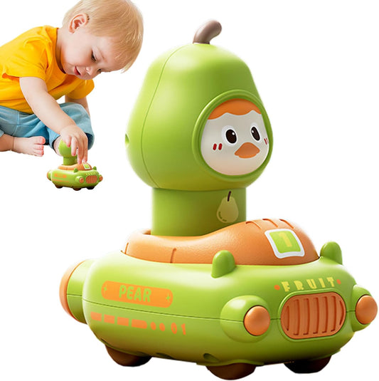 Push Car Toy for Baby | Cartoon Fruit Themed Press-Activated Car Toy | Interactive Cognitive Play Vehicle Set with 360-Degree Rotating Head | Educational Game for Babies, Perfect for Easter Basket