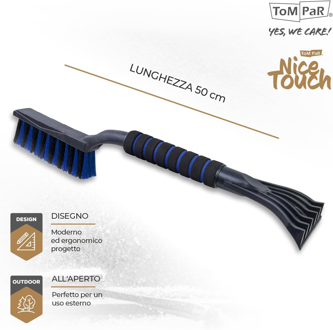 ToM PaR 2 in 1 Ice Brush and Scraper | Soft and Ergonomic Handle | Cleaning Brush for Car Snow, Ice and Frost | Densified Hair | Length: 50 cm | Blue