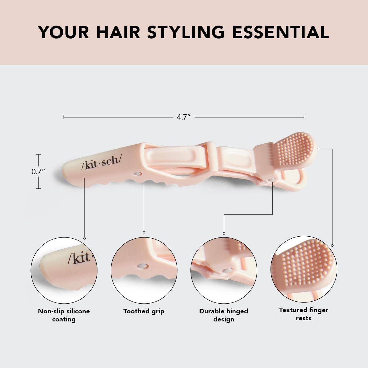 Kitsch Alligator Clips for Hair - Stylish Hair Sectioning and Roller Clips | Ideal for Styling, Volume, and Makeup - Hair Accessories for Women | 3pc Set in Blush Pink