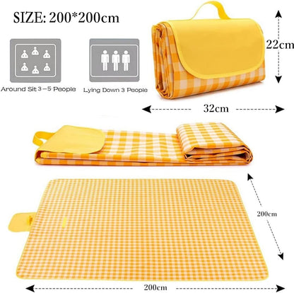 Luimode Picnic Blanket 200x200cm Camping Blanket Large Foldable Outdoor Blanket for Grass, Beach Blanket Waterproof Sandproof, Picnic Mat Washable Portable for Camping (Yellow)