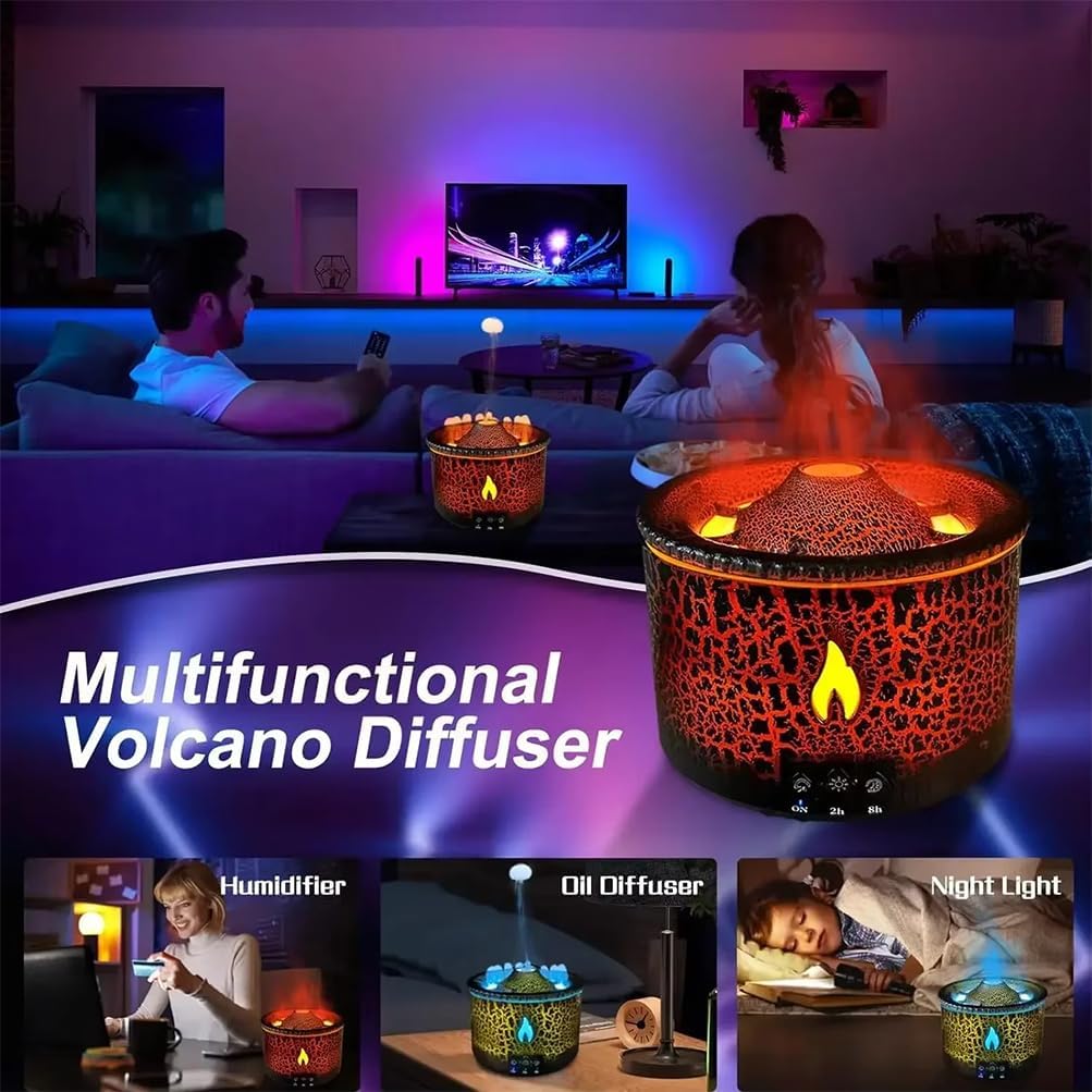Essential Oil Diffuser, Volcano Air Humidifiers with LED Lamp, 300ml Spray Humidifier with 2 Modes Fire Mist Waterless Auto Shut Off Aromatherapy Diffuser with Remote Control for Bedroom Home, Office