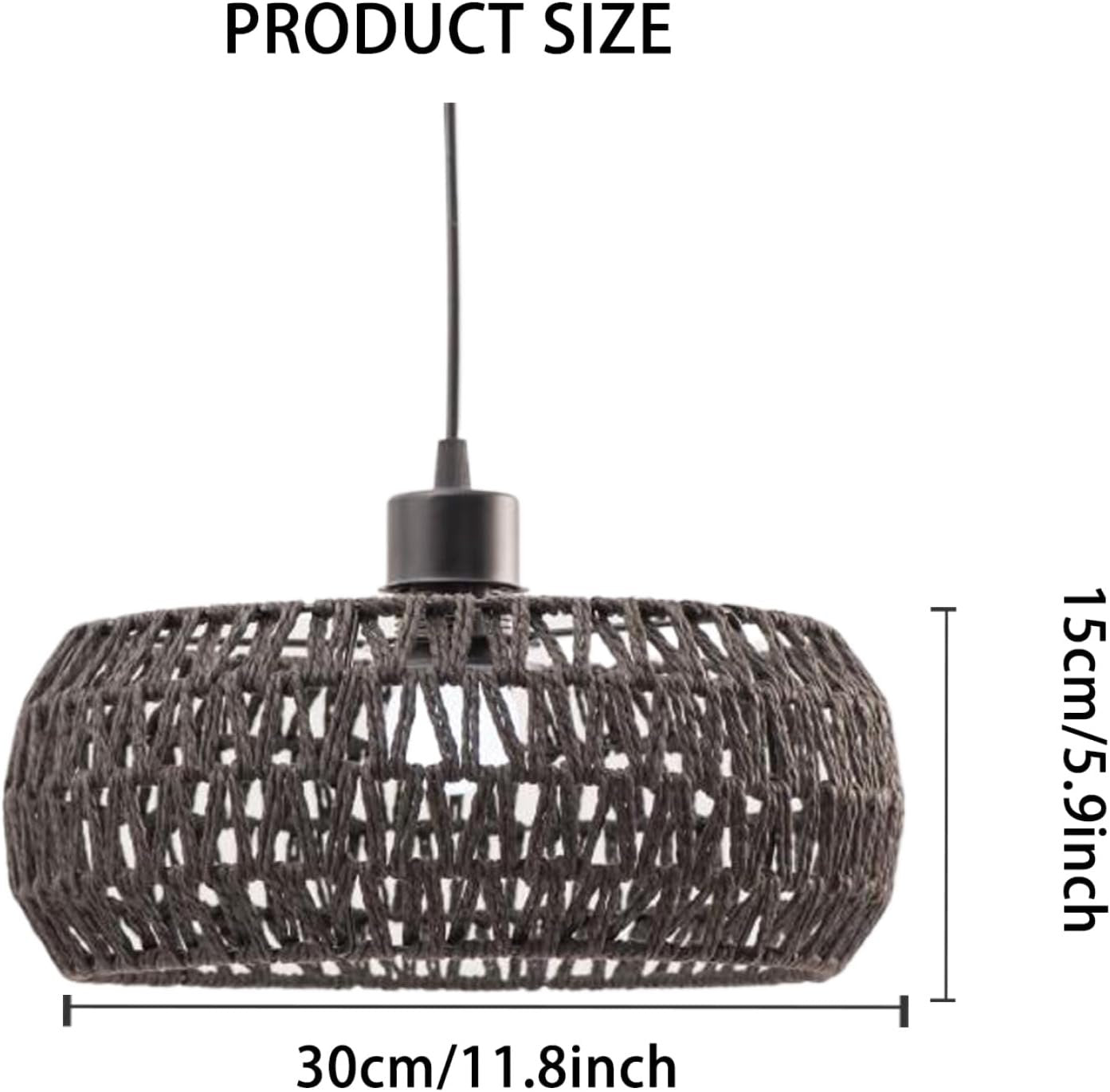 Rattan Pendant Light Shade, 12x6 Woven Pendant Light Shade, Elegant Rustic Round Hanging Lamp Shade for Dining Room Bedroom Kitchen Teahouse, Black,Hanging Lamp Shade