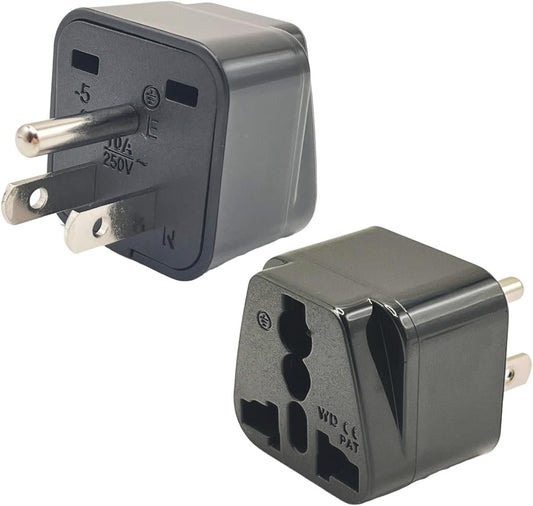 2 Pack Universal World to Canada/American Outlet Plug Adapter-Type B, 3 Pin Travel Plug Adapter, International Tourists from European/EU/China/Australia/UK to US Plug Adapter