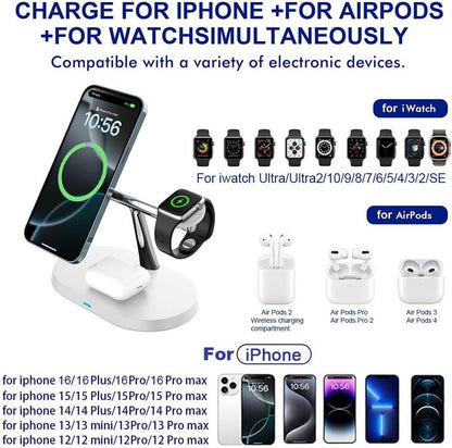 3 in 1 Wireless Charger Stand for Mag-Safe Charging,15W Fast Magnetic Wireless Charging Station for iPhone 16/15/14/13/12 Pro/Pro Max/Plus/mini,AirPods,Apple Watch Series 10/9/8/7/6/SE/5/4/3/Ultra 2