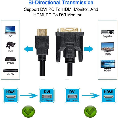 T Tersely HDMI to DVI Cable, 2M / 6.6Ft 1080P Full HD Resolution High Speed Bi-Directional DVI-D 24+1 Male to HDMI Male Adapter, for LCD and LED Monitors, Xbox One, PS4 PS3, TV Box, etc.