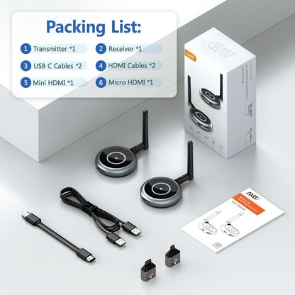 AIMIBO Wireless HDMI Transmitter & Receiver, Support Multiple Receivers, 5G, RScreen App, 1080P@60Hz, 165FT, Stream Video & Audio HDMI Wireless Extender for Laptop, STB, DSLR to TV, Monitor, Projector