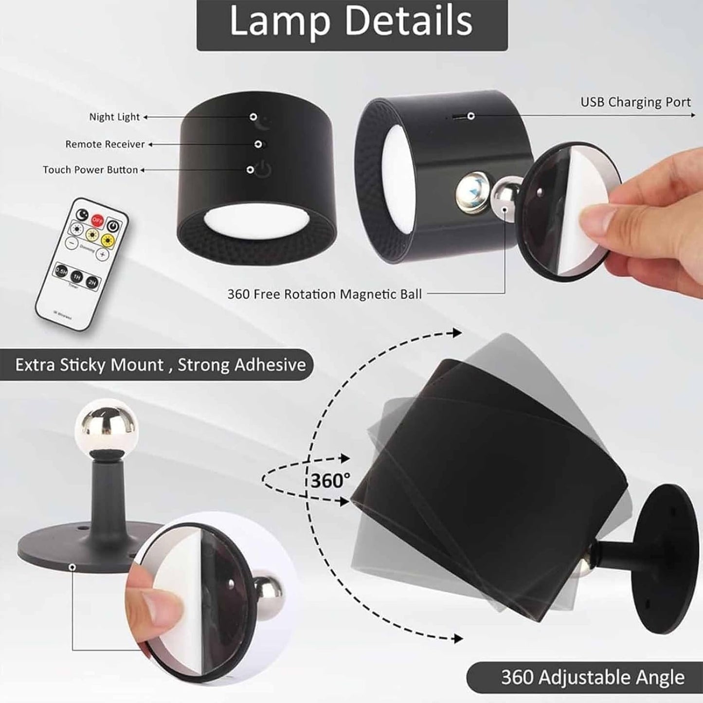 Lights, Glow Right Wall Lights,Smart Lights,Lights Halo,360Â°Rotation Glow Right Indoor Everywhere Light 2.0,Wall Sconce,Glow Right Lights (2SET-Black)