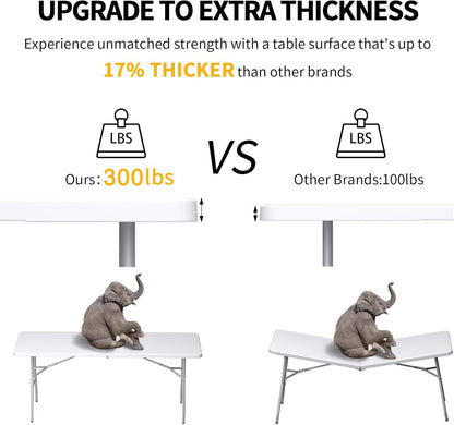 6 Ft Portable Foldable Long Table, Folding Table for Indoor Outdoor, Smooth HDPE Tabletop with Built in Handle & Steel Legs, Perfect for Party, Dining, Wedding, Events, Camping, Utility, Temporary