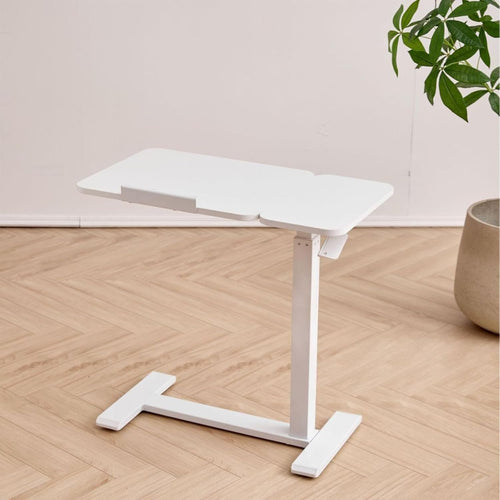 Medical Tiltable Overbed Table, Pneumatic Height Adjustable, Laptop Desk with Wheels, Mobile Standing Desk, Rolling Computer Cart, Suitable for Hospital and Home Use (White)