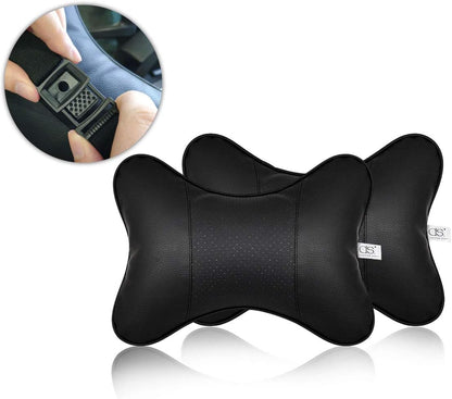 DS. DISTINCTIVE STYLE Car Neck Pillow 2 Pieces PU Leather Travel Pillow for Head Rest Neck Support for Car Seat (Black with Buckle)