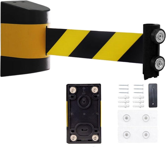 Retractable Belt Barrier Magnetic Wall Mount, Safety Cordon Barrier Queuing Safety Tape Cordon Temporary Crowd Control Tool Telescopic Wall Barrier(A,5m/16.4ft)