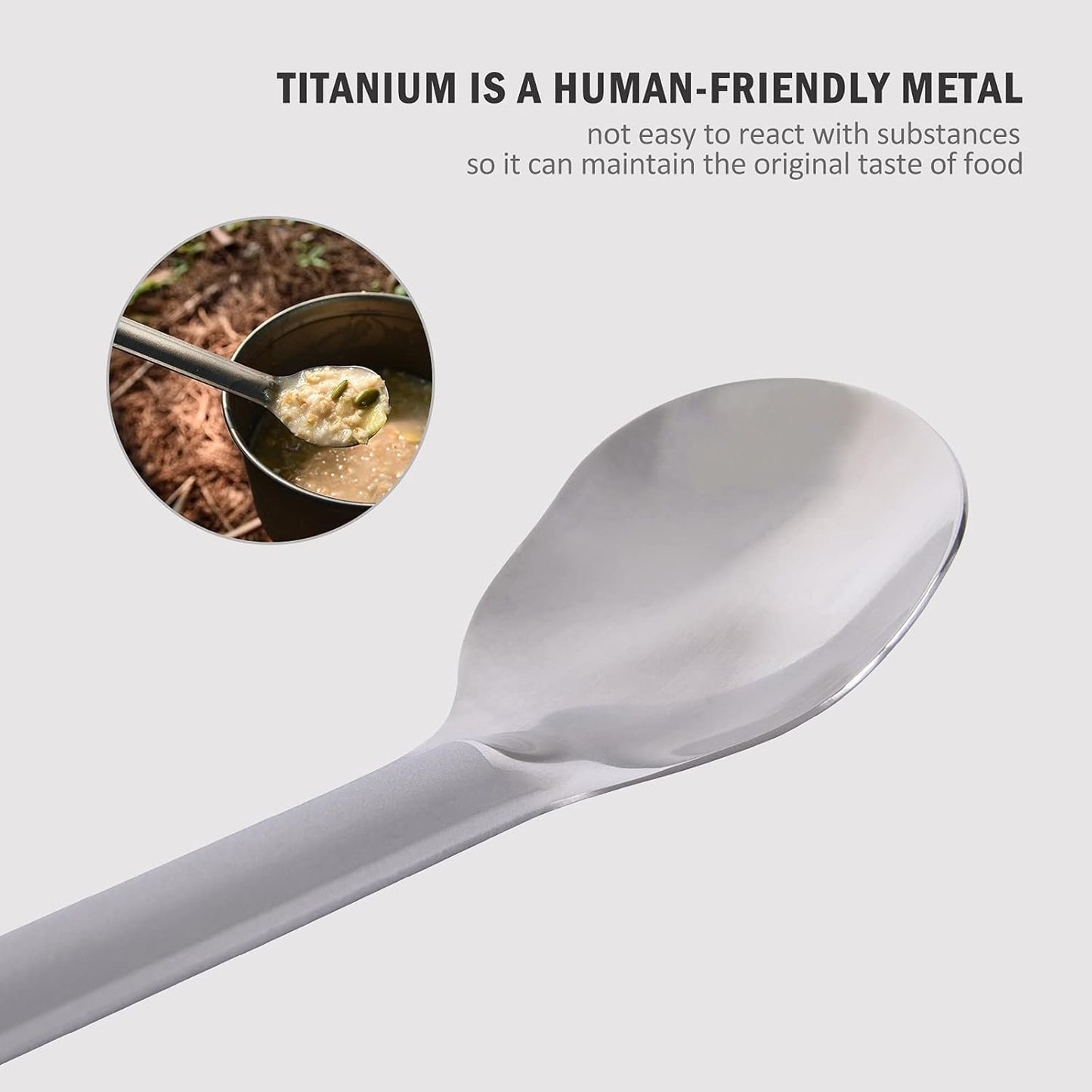 Boundless Voyage 220mm Titanium Long Handle Spoon Spork with Polished Bowl Lightweight Never-Rust (Ti) Professional Flatwear for Outdoor Camping/Travel/Home Use/with Storage Pouch 0.61oz Only