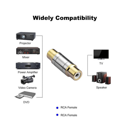 Borsuer 2Pcs RCA Female to Female Coupler Gold Plated Video and Audio RCA Female Adapters Barrel connectors Extend RCA Cables