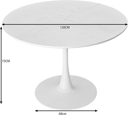 47.24" Modern Round Dining Table, Four Patchwork Tabletops with White Color Solid Wood Grain Table Top, Metal Base Dining Table, End Table Leisure Coffee Table