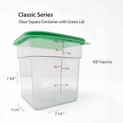Cambro 4 Qt Food Storage Containers with Green Lid – Set of 2 in Clear for Industrial and Kitchen Use, Pantry Organization, Baking Ingredients and Sous Vide