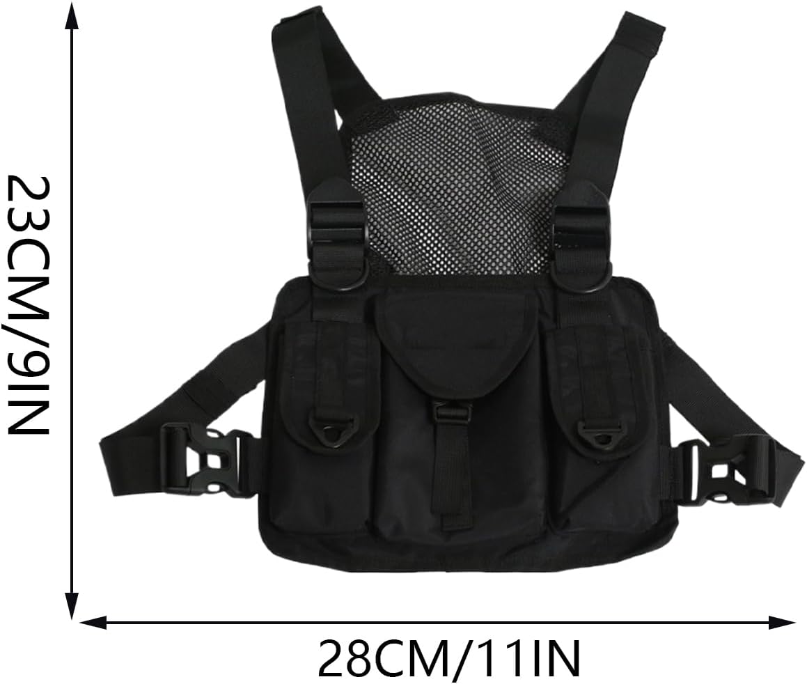 Running Chest Pack, Adjustable Shoulder Harness, Lightweight Pouch, Multiple Compartments, Secure Strap Organizer for Jogging, Hiking, Travel, Outdoor Sports 11.02x9.06x0.79 inches