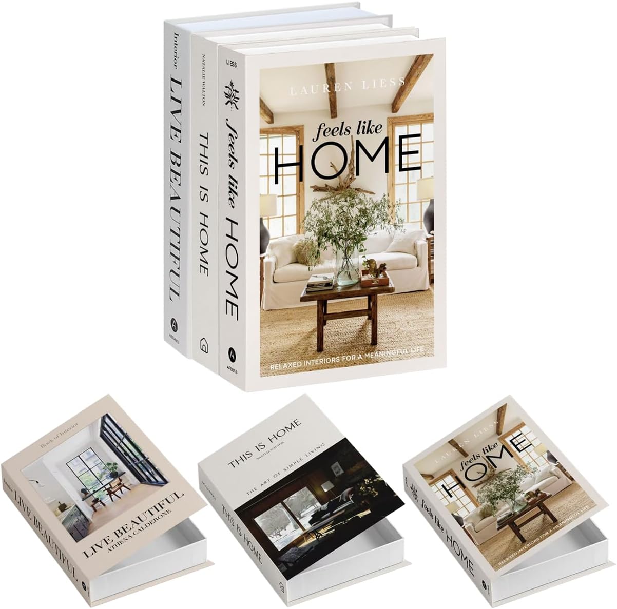 ifreeside Set of 3 Beautiful Decorative Books Home Decor Coffee Table Books Storage Box(3-Home)