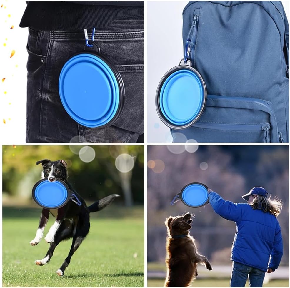 Collapsible Dog Bowl, 2 Pack Dog Bowl, Pet Collapsible Bowls, Collapsable Dog Water Bowls for Cats Dogs, Portable Pet Feeding Watering Dish for Walking Parking Traveling with 2 Carabiners (Blue)