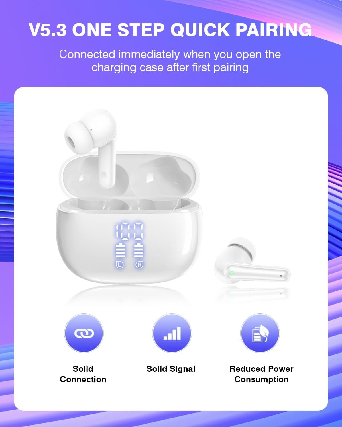 Wireless Earbuds Bluetooth Headphones 5.3,Bass Boosted Ear Buds 40H Playtime IP6 Waterproof Earbuds with LED Digital Display Charging Case,4 ENC Mics Earphones for Work Sports